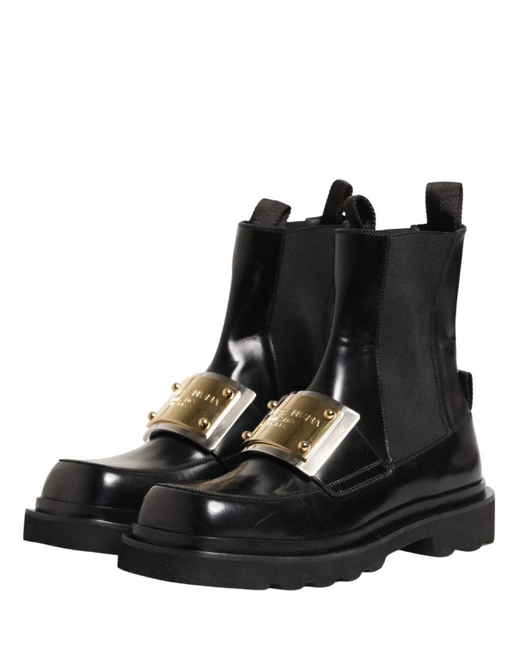 Dolce & Gabbana Black Leather Logo Plaque Ankle Boots Shoes - Zeiniez