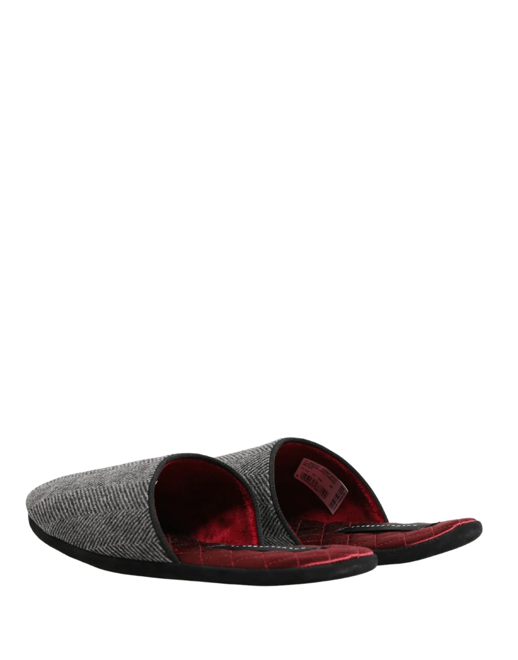 Dolce & Gabbana Grey Herringbone Cashmere Red Slippers Shoes - Zeiniez