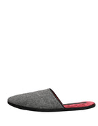 Dolce & Gabbana Grey Herringbone Cashmere Red Slippers Shoes - Zeiniez