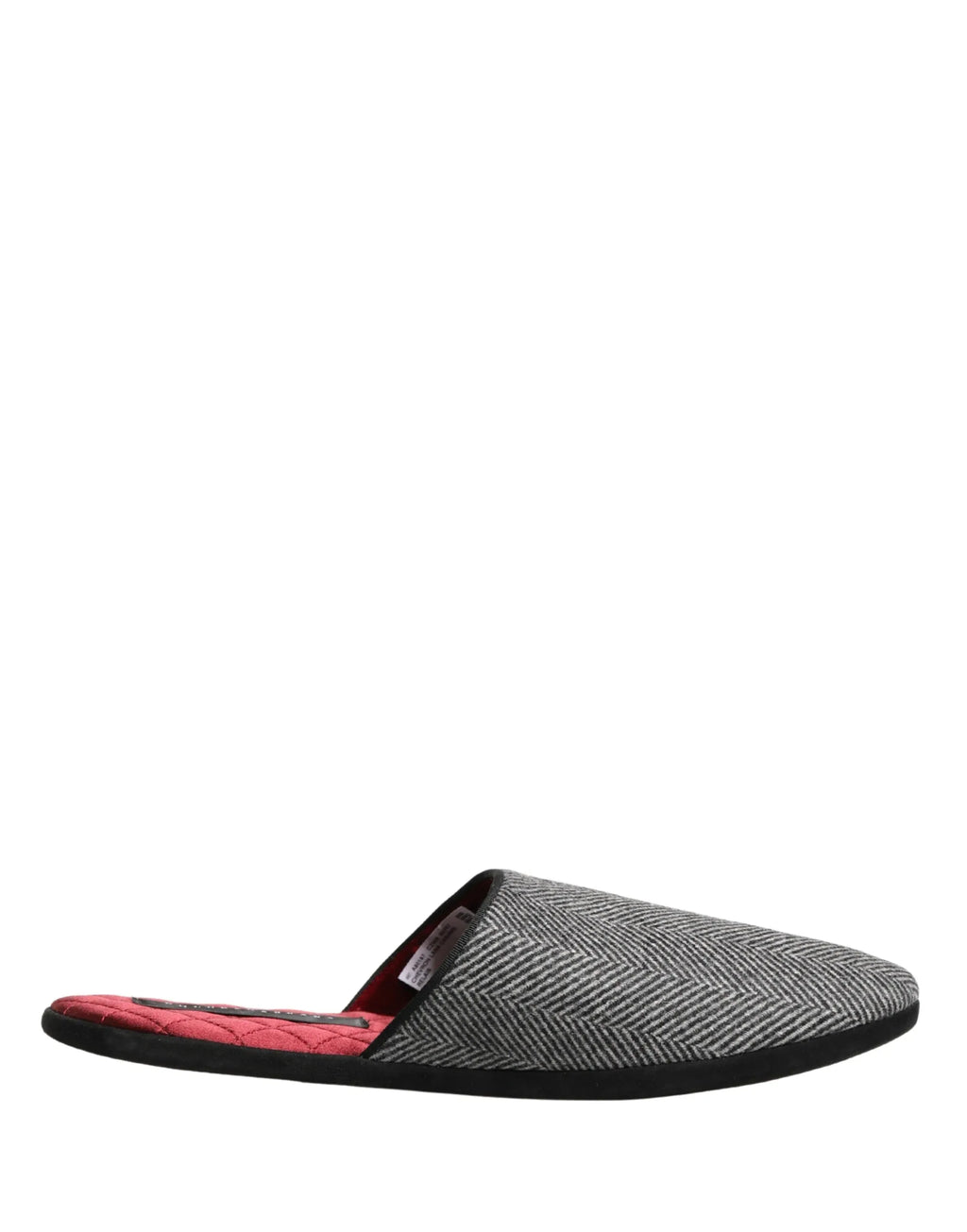 Dolce & Gabbana Grey Herringbone Cashmere Red Slippers Shoes - Zeiniez