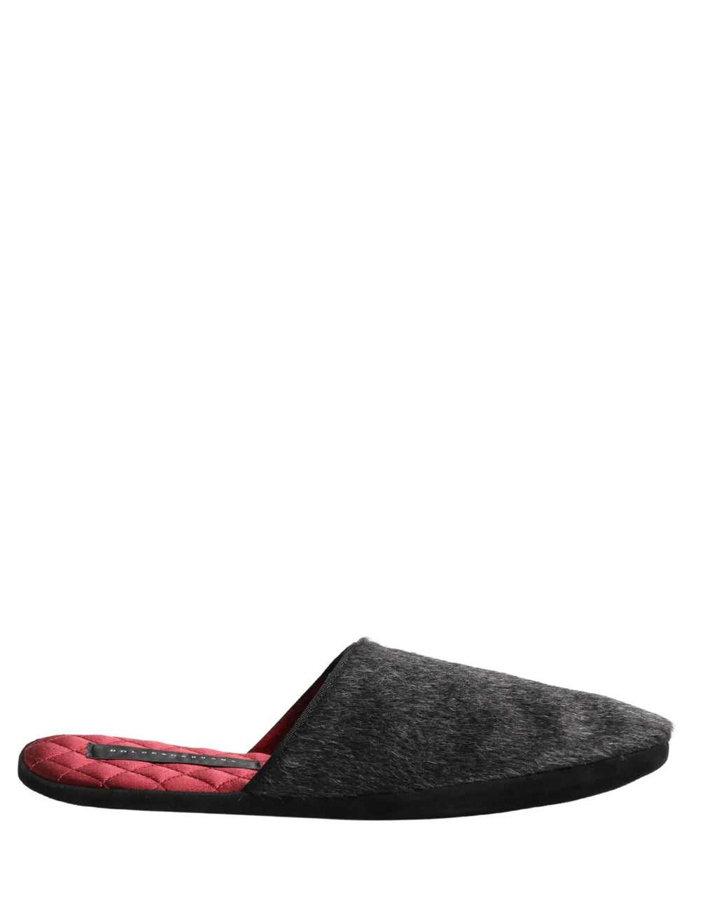 Dolce & Gabbana Dark Grey Charcoal Wool Red Slippers Shoes - Zeiniez