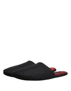 Dolce & Gabbana Black Wool Cashmere Red Quilted Slippers Shoes - Zeiniez