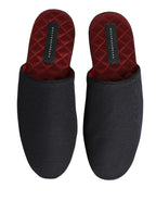 Dolce & Gabbana Dark Navy Wool Cotton Red Chevron Slippers Shoes - Zeiniez