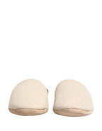 Dolce & Gabbana Beige Shetland Wool Red Quilted Slippers Shoes - Zeiniez
