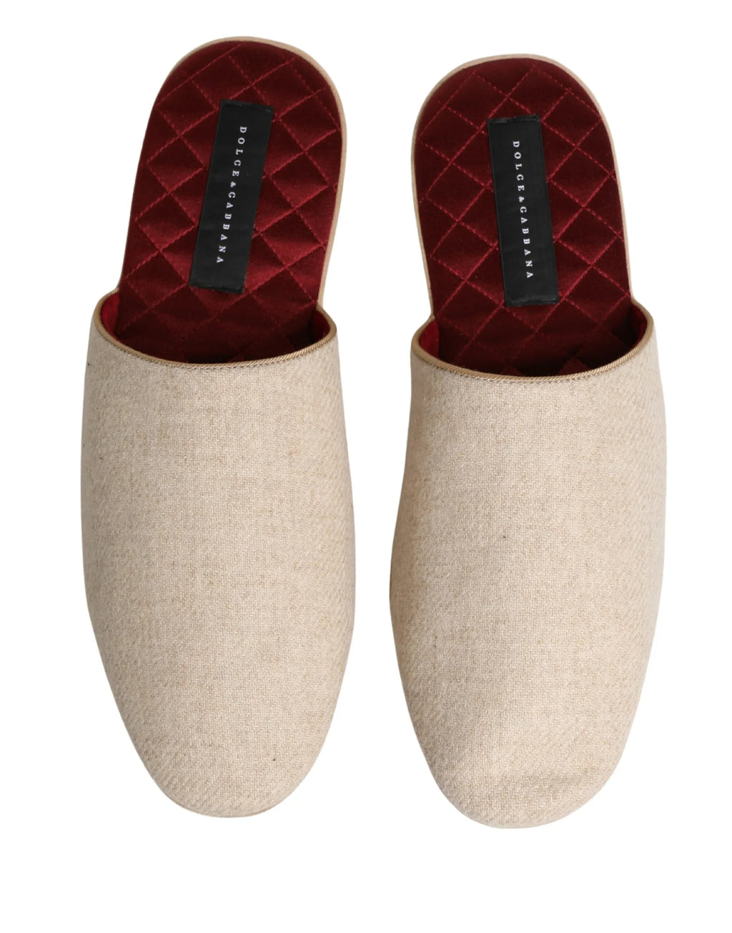 Dolce & Gabbana Beige Shetland Wool Red Quilted Slippers Shoes - Zeiniez