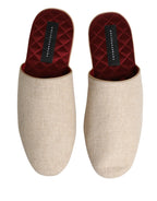 Dolce & Gabbana Beige Shetland Wool Red Quilted Slippers Shoes - Zeiniez