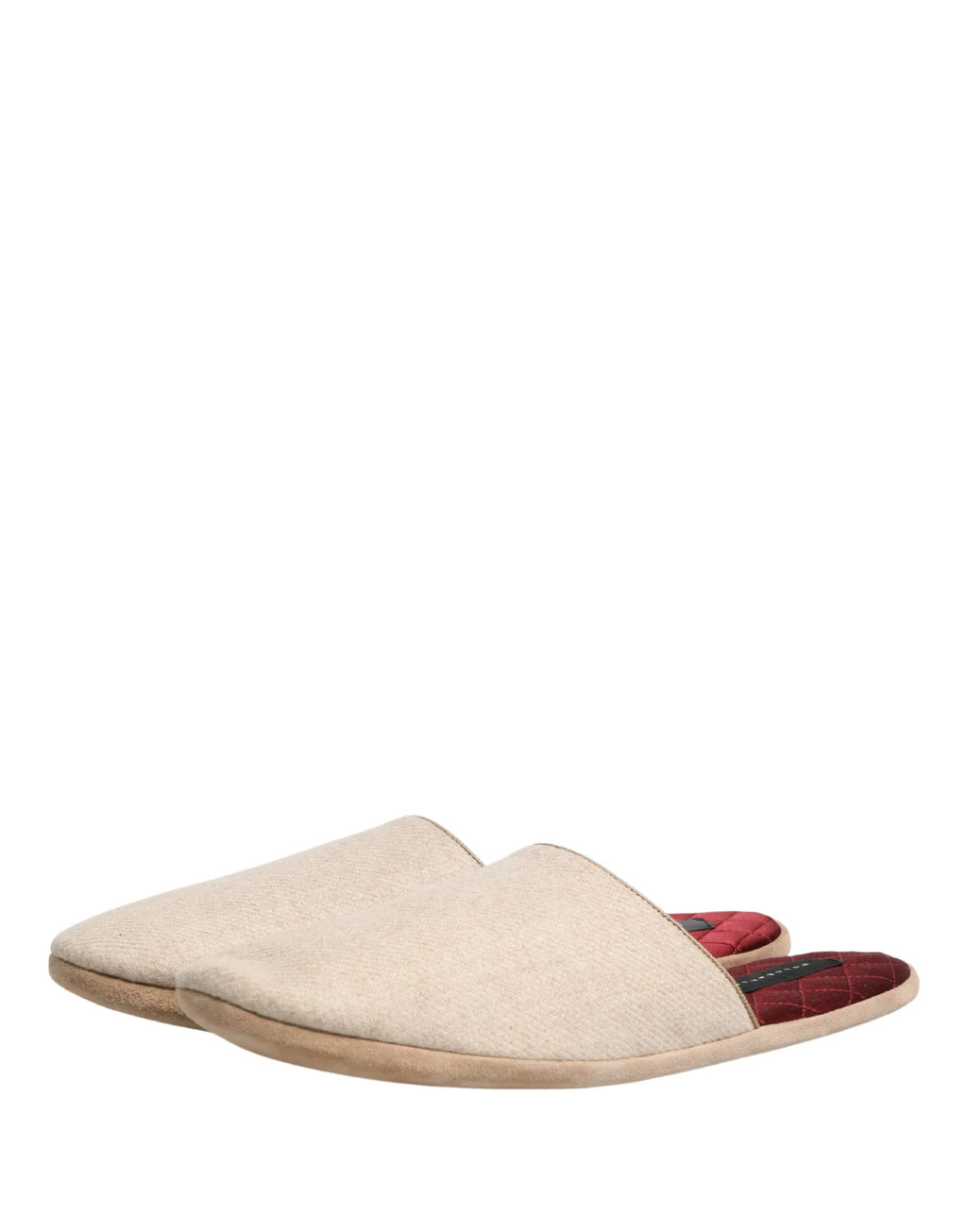 Dolce & Gabbana Beige Shetland Wool Red Quilted Slippers Shoes - Zeiniez