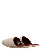 Dolce & Gabbana Beige Shetland Wool Red Quilted Slippers Shoes - Zeiniez