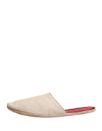 Dolce & Gabbana Beige Shetland Wool Red Quilted Slippers Shoes - Zeiniez