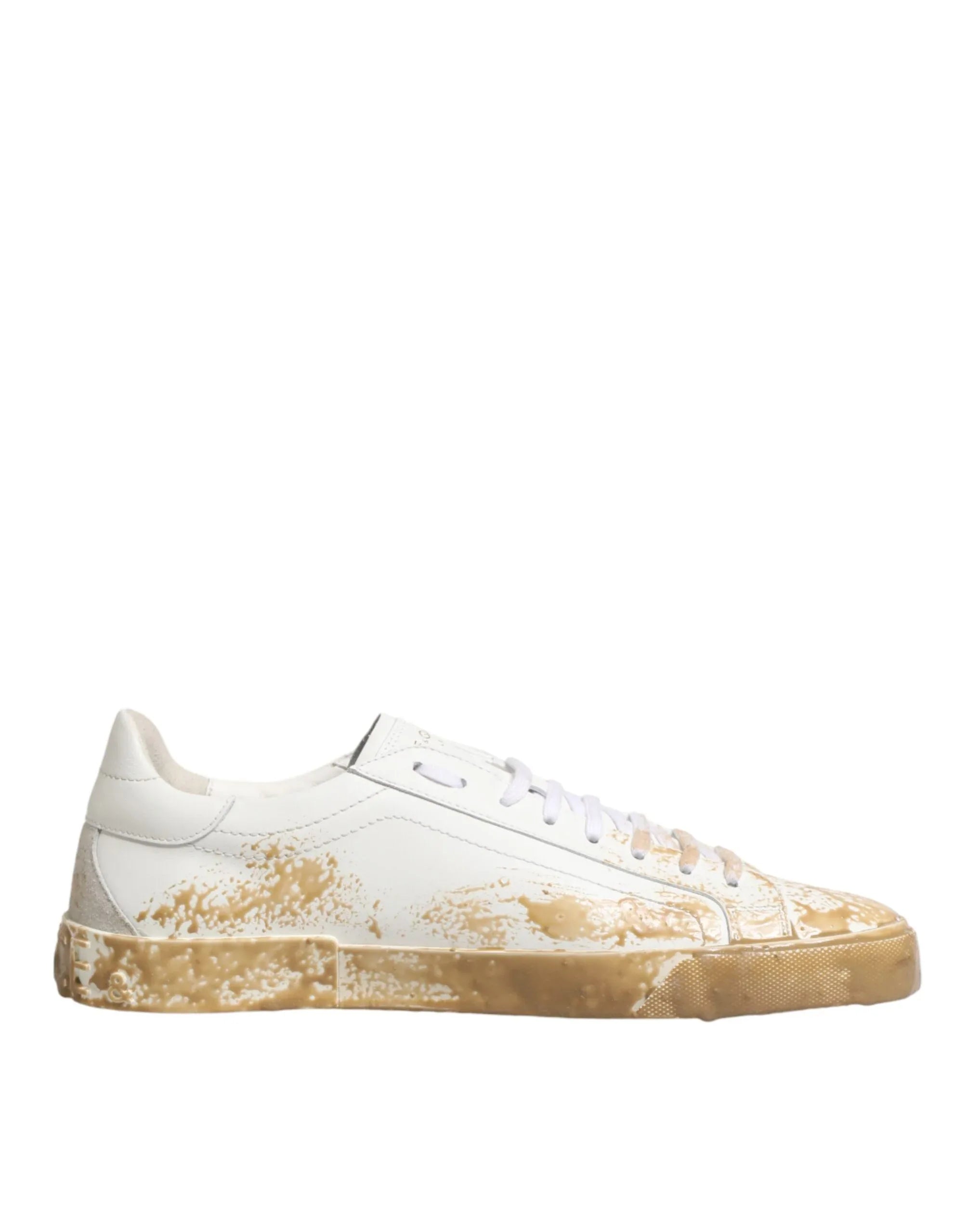 Dolce & Gabbana White Leather Paint Effect Low Top Sneakers Shoes - Zeiniez