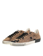 Dolce & Gabbana Brown Black Patch Denim Low Top Sneakers Shoes - Zeiniez