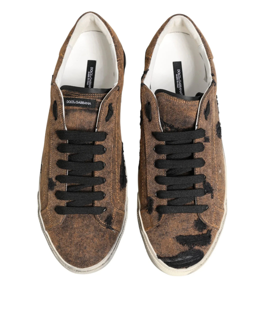 Dolce & Gabbana Brown Black Patch Denim Low Top Sneakers Shoes - Zeiniez