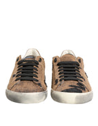 Dolce & Gabbana Brown Black Patch Denim Low Top Sneakers Shoes - Zeiniez