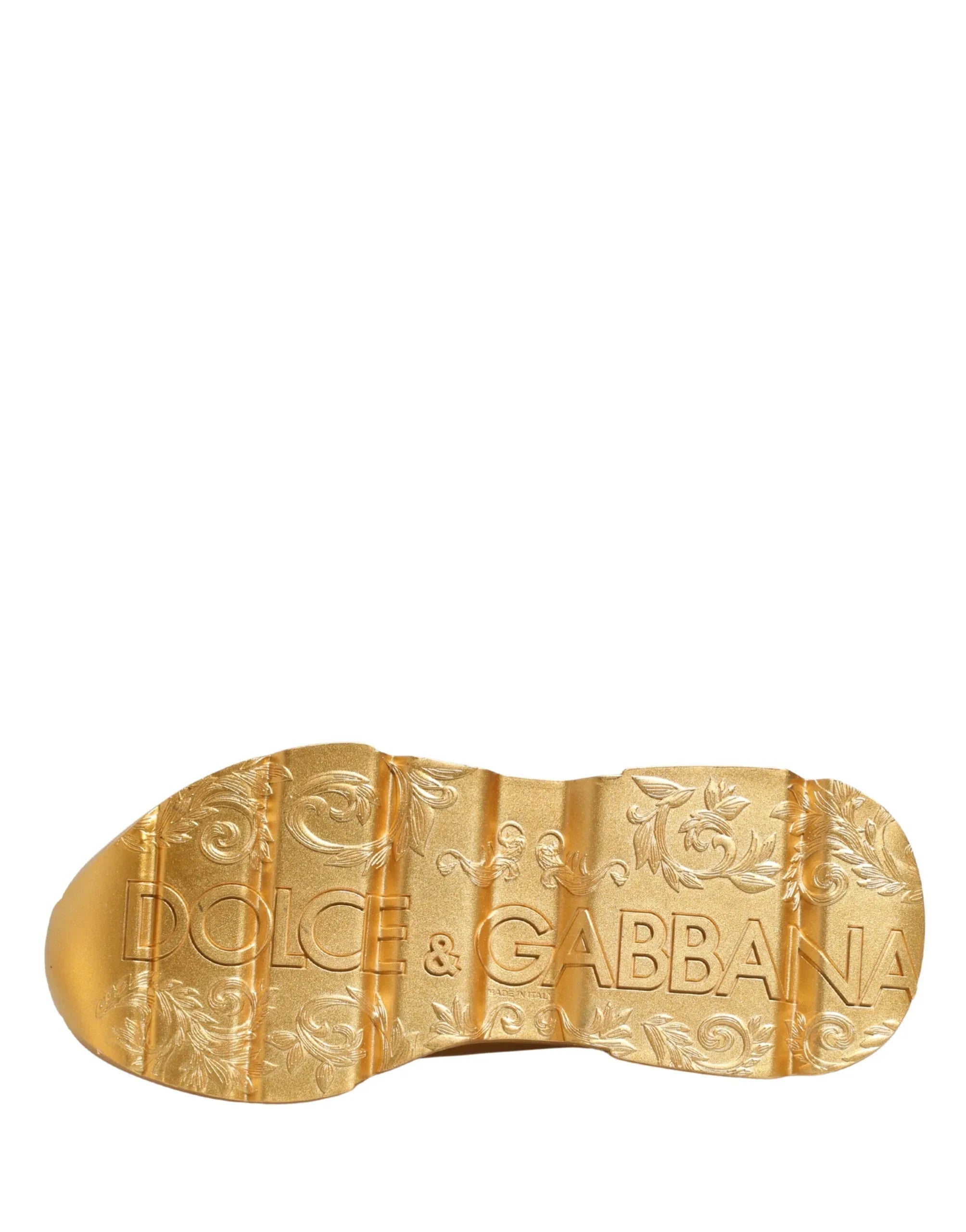 Dolce & Gabbana Gold Leather Daymaster Chunky Sneakers Shoes - Zeiniez