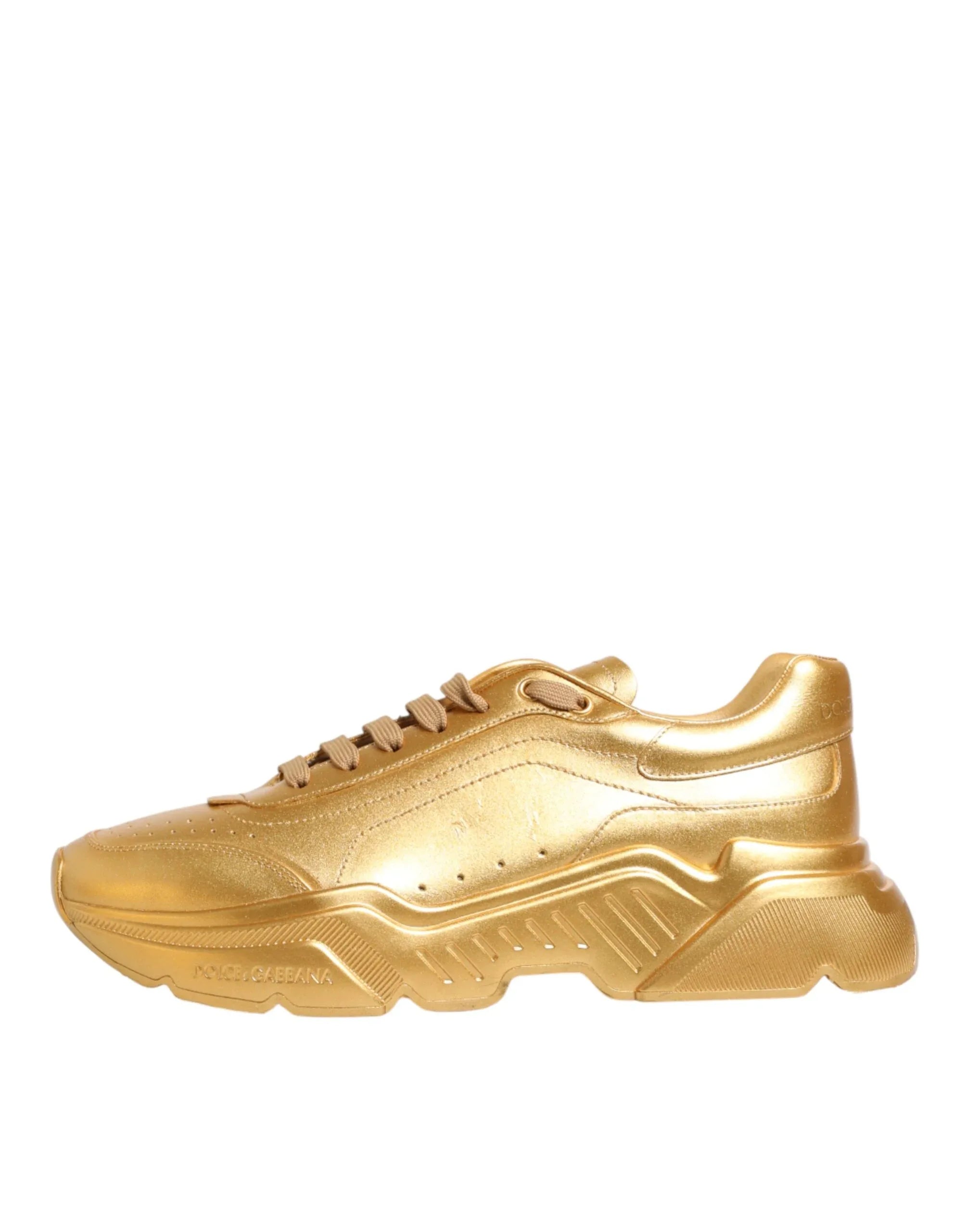 Dolce & Gabbana Gold Leather Daymaster Chunky Sneakers Shoes - Zeiniez
