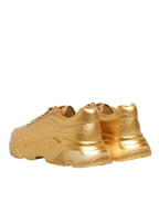 Dolce & Gabbana Gold Leather Daymaster Chunky Sneakers Shoes - Zeiniez