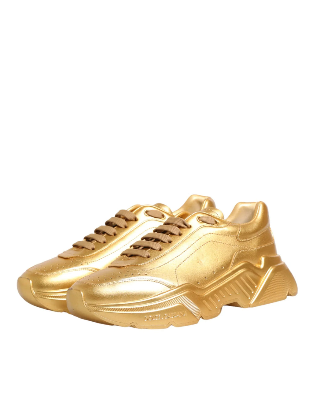 Dolce & Gabbana Gold Leather Daymaster Chunky Sneakers Shoes - Zeiniez