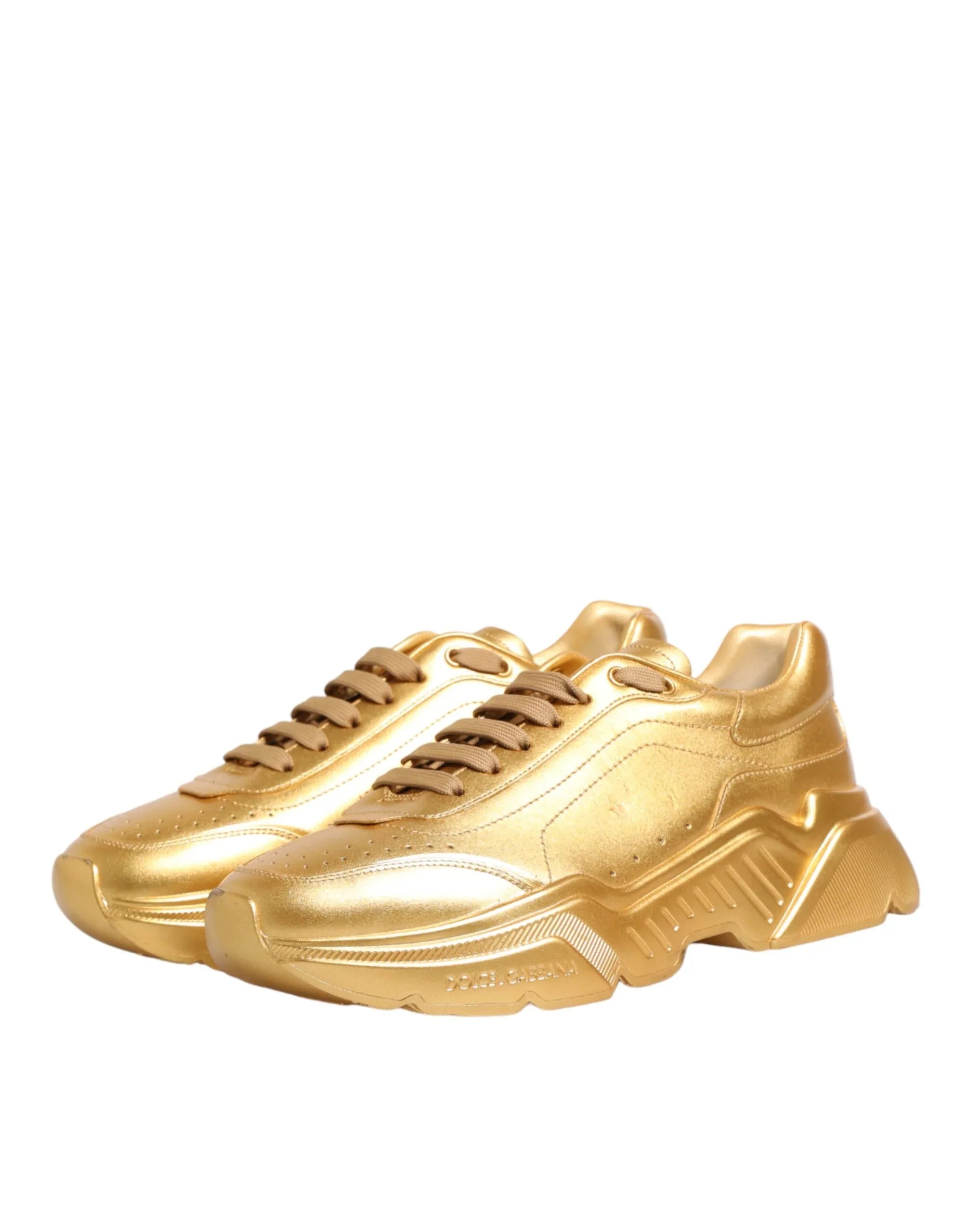 Dolce & Gabbana Gold Leather Daymaster Chunky Sneakers Shoes - Zeiniez