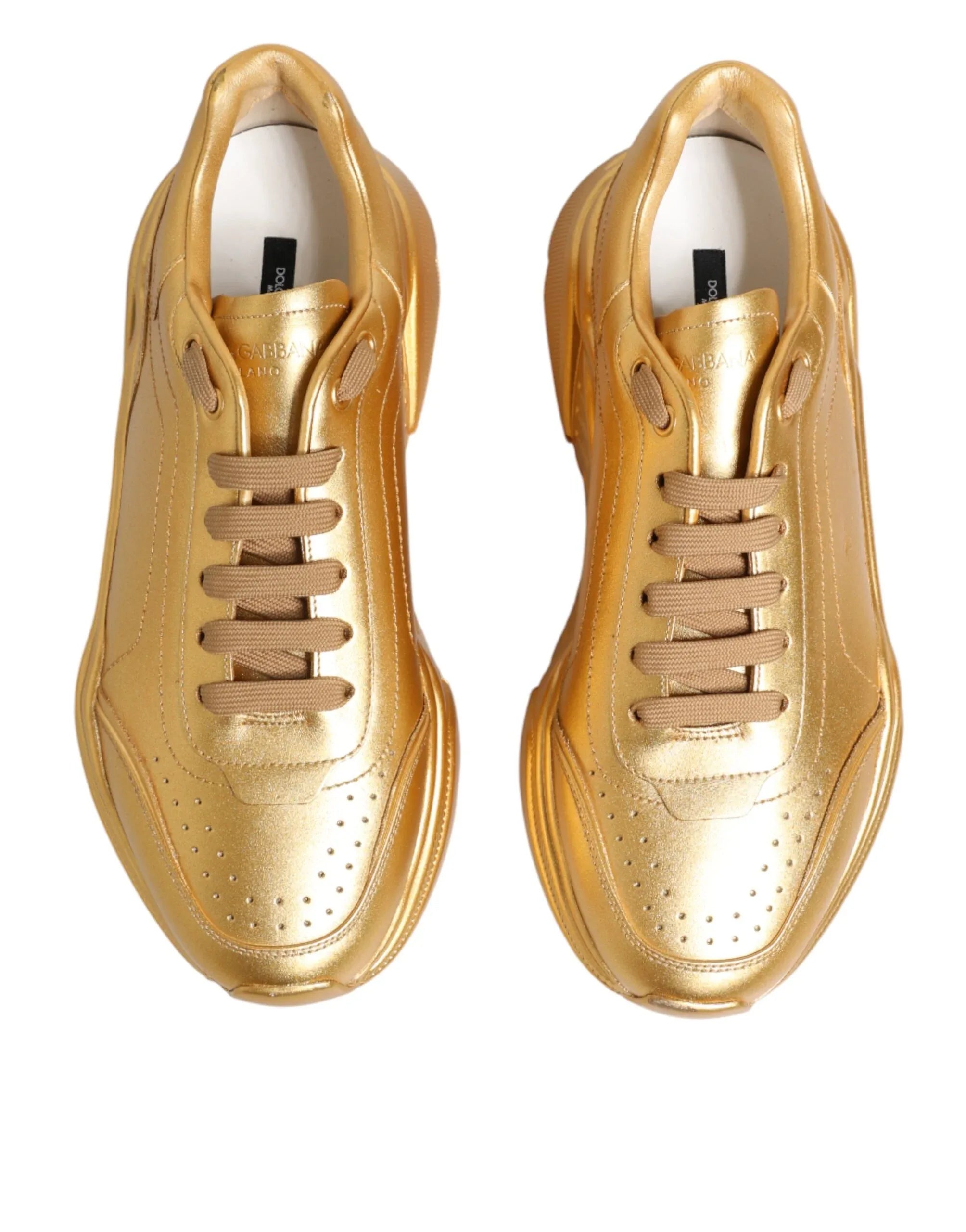 Dolce & Gabbana Gold Leather Daymaster Chunky Sneakers Shoes - Zeiniez