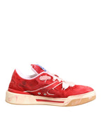 Dolce & Gabbana Red White Suede DG Logo Low Top Sneakers Shoes - Zeiniez