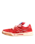 Dolce & Gabbana Red White Suede DG Logo Low Top Sneakers Shoes - Zeiniez