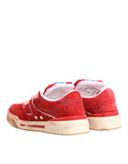 Dolce & Gabbana Red White Suede DG Logo Low Top Sneakers Shoes - Zeiniez