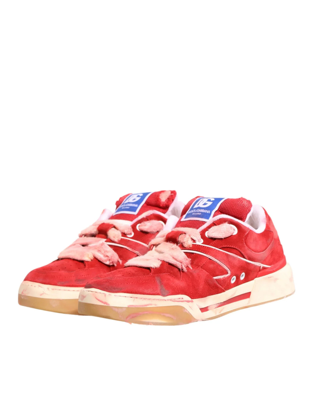 Dolce & Gabbana Red White Suede DG Logo Low Top Sneakers Shoes - Zeiniez
