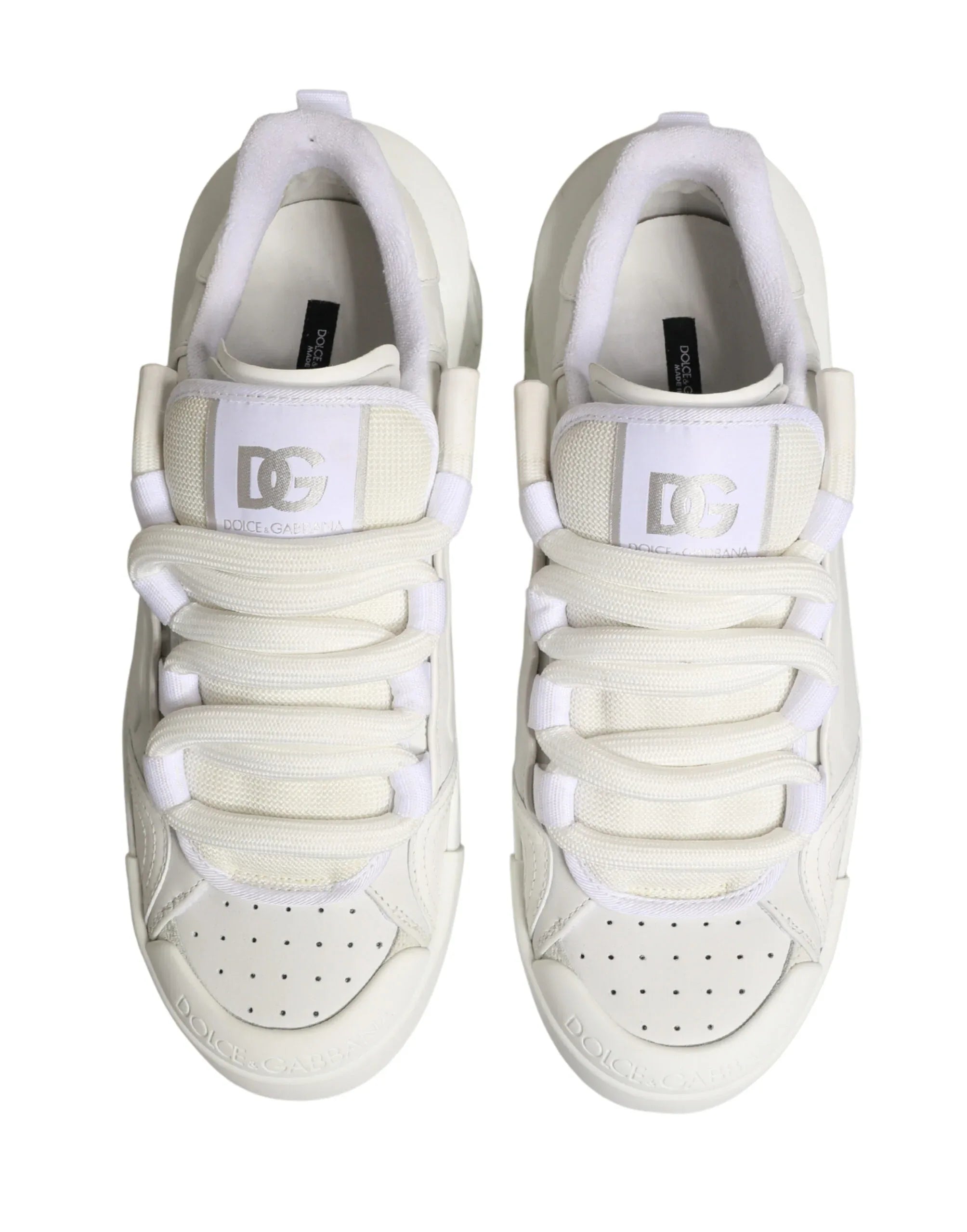 Dolce & Gabbana White Calfskin Leather Low Top Sneakers Shoes - Zeiniez