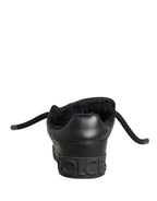 Dolce & Gabbana Black Calf Leather Nappa Lace-Up Sneakers Shoes - Zeiniez