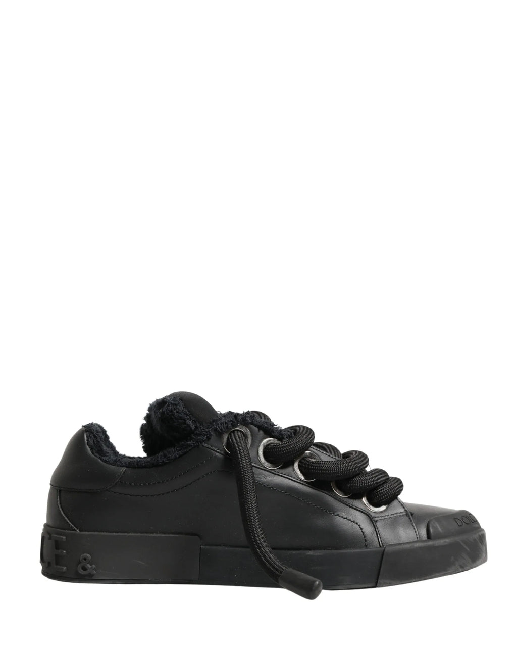 Dolce & Gabbana Black Calf Leather Nappa Lace-Up Sneakers Shoes - Zeiniez