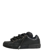 Dolce & Gabbana Black Calf Leather Nappa Lace-Up Sneakers Shoes - Zeiniez