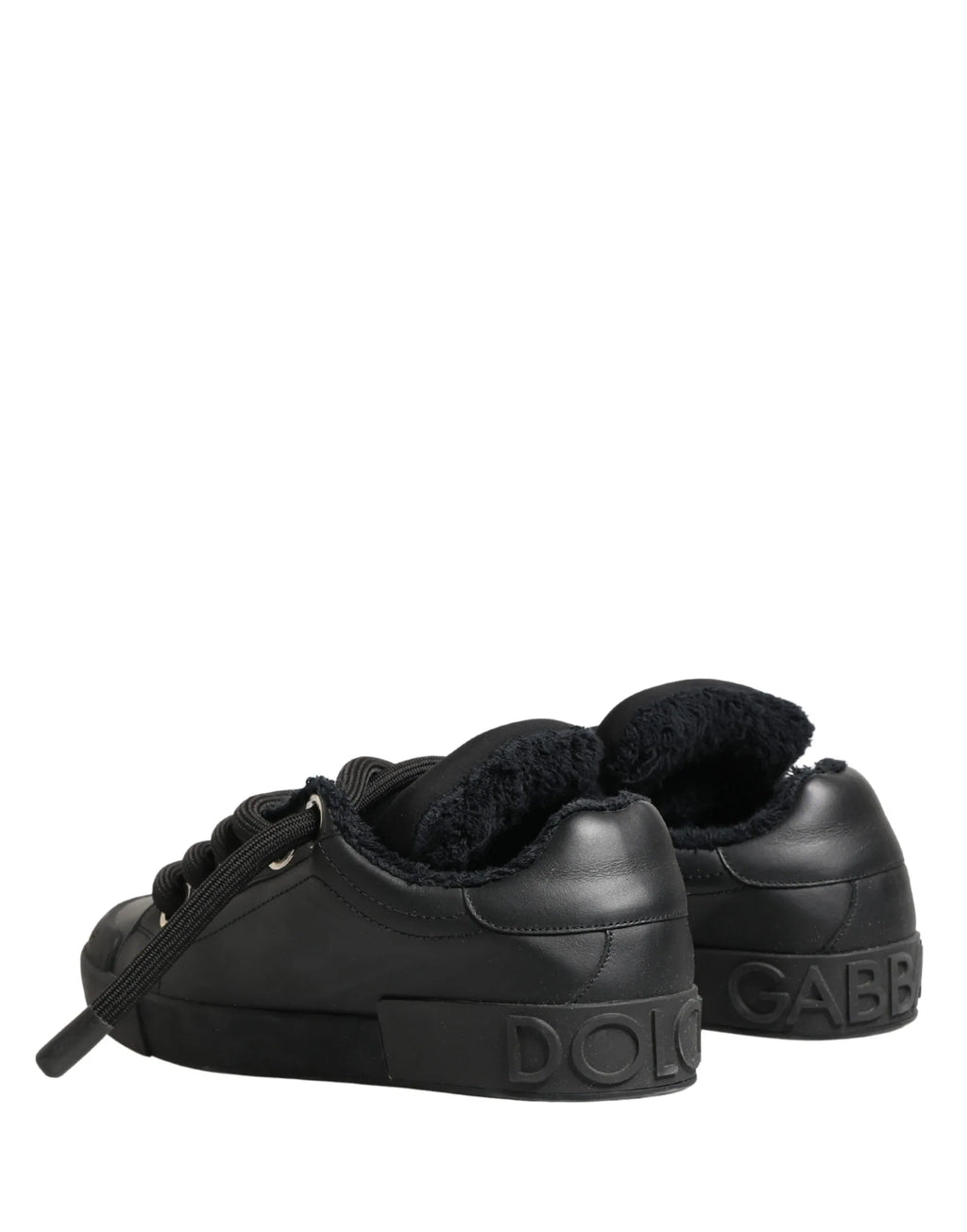 Dolce & Gabbana Black Calf Leather Nappa Lace-Up Sneakers Shoes - Zeiniez