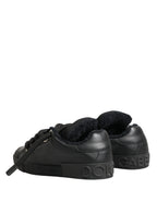 Dolce & Gabbana Black Calf Leather Nappa Lace-Up Sneakers Shoes - Zeiniez