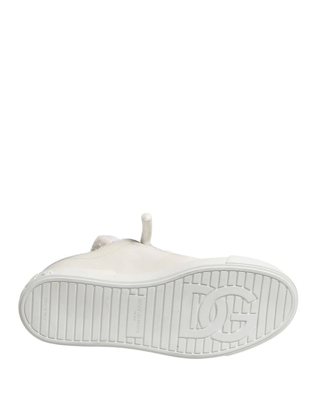 Dolce & Gabbana White Leather Shearling Fur Low Top Sneakers Shoes - Zeiniez