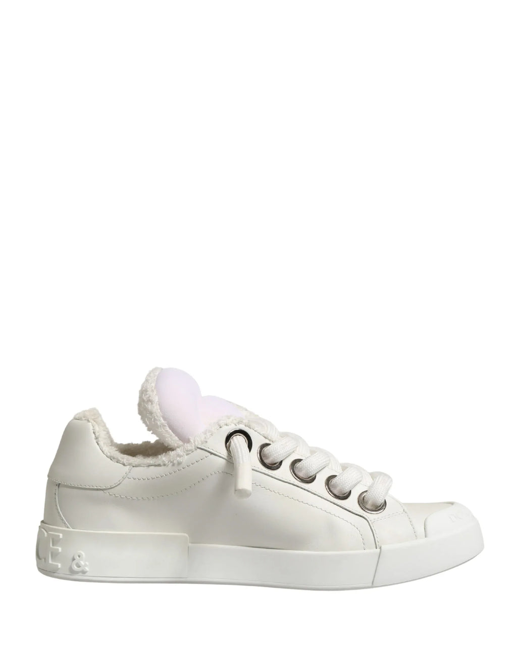Dolce & Gabbana White Leather Shearling Fur Low Top Sneakers Shoes - Zeiniez