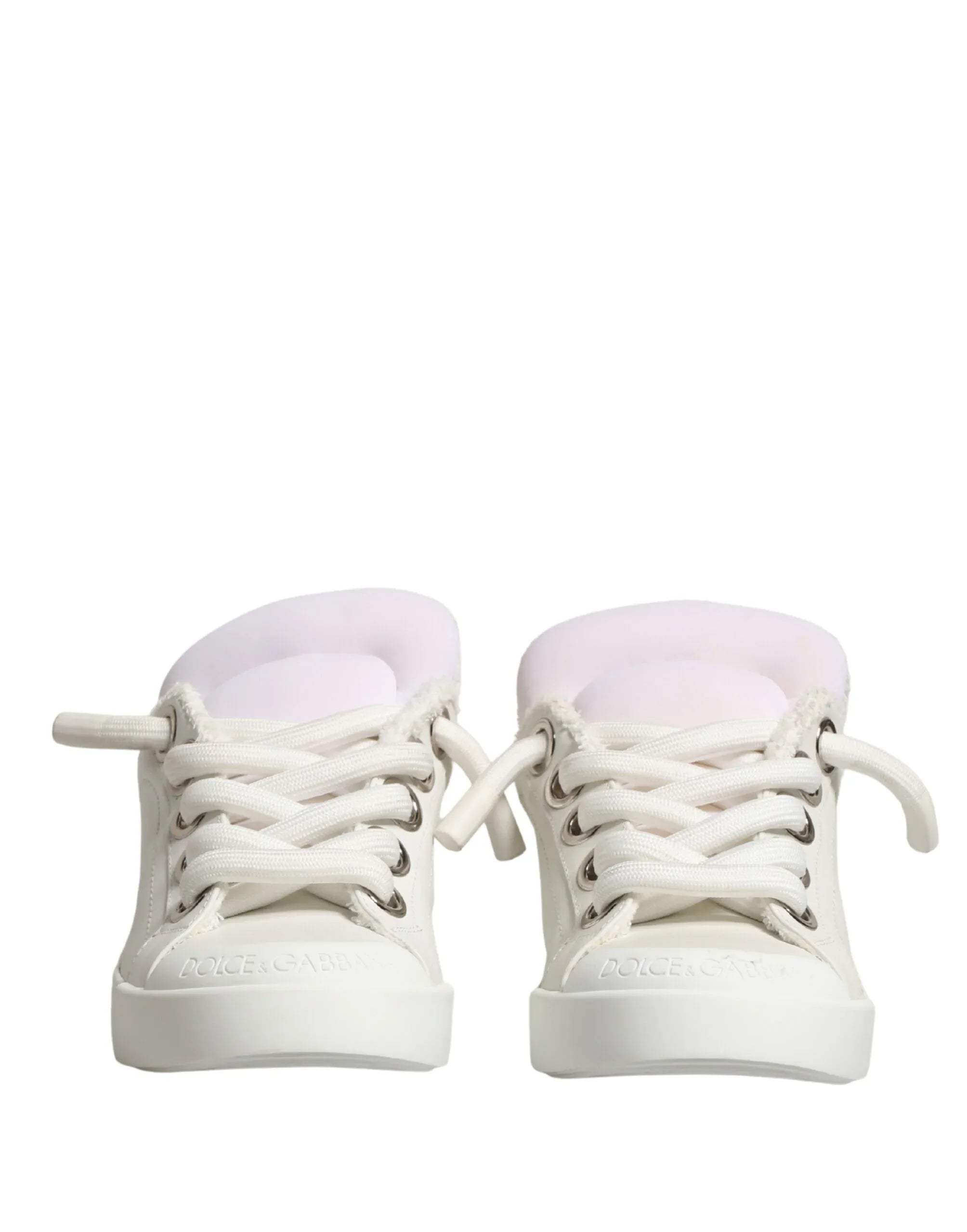 Dolce & Gabbana White Leather Shearling Fur Low Top Sneakers Shoes - Zeiniez