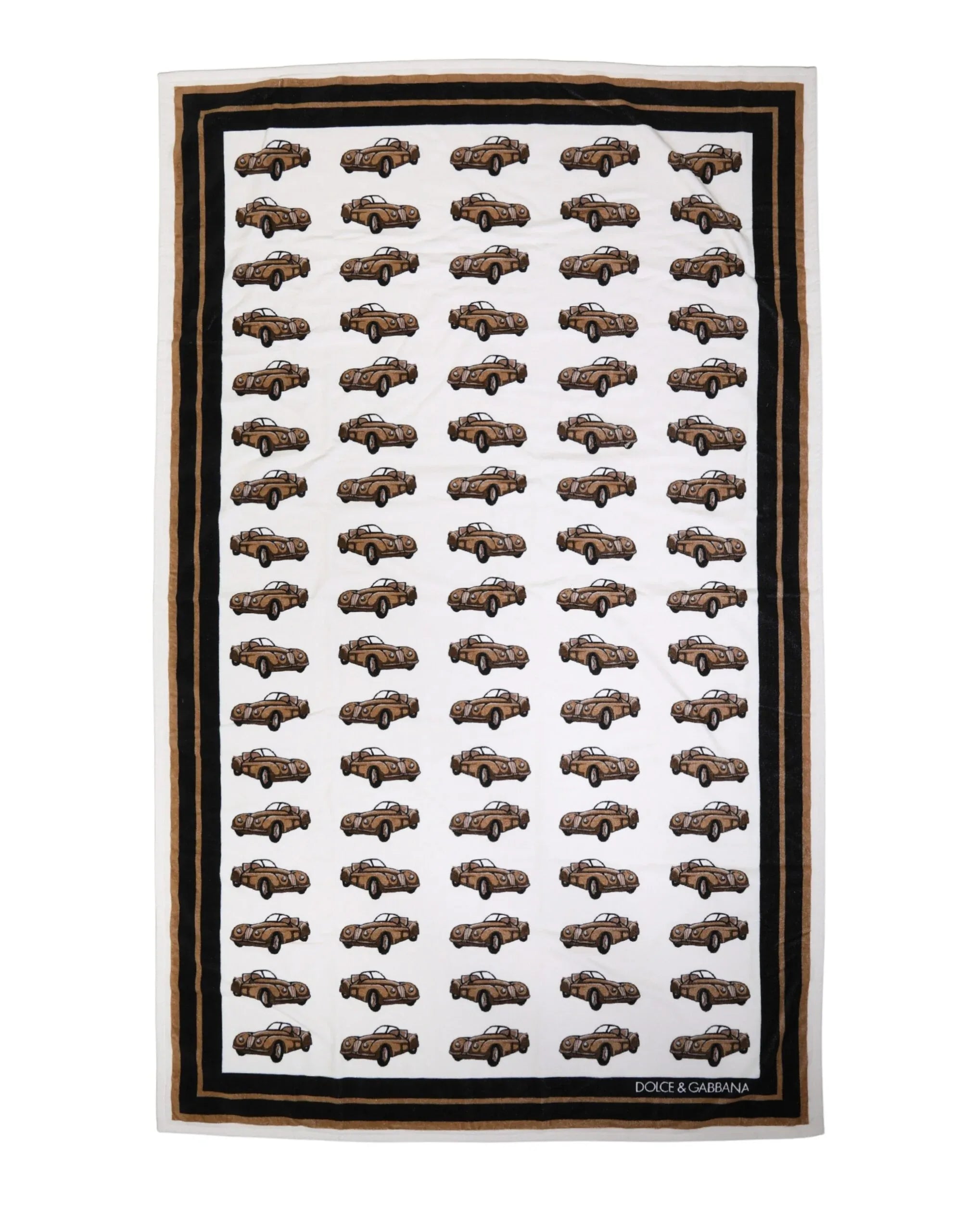 Dolce & Gabbana Towel White Cotton Car Graphic Print 115cm x 180cm Beach - Zeiniez