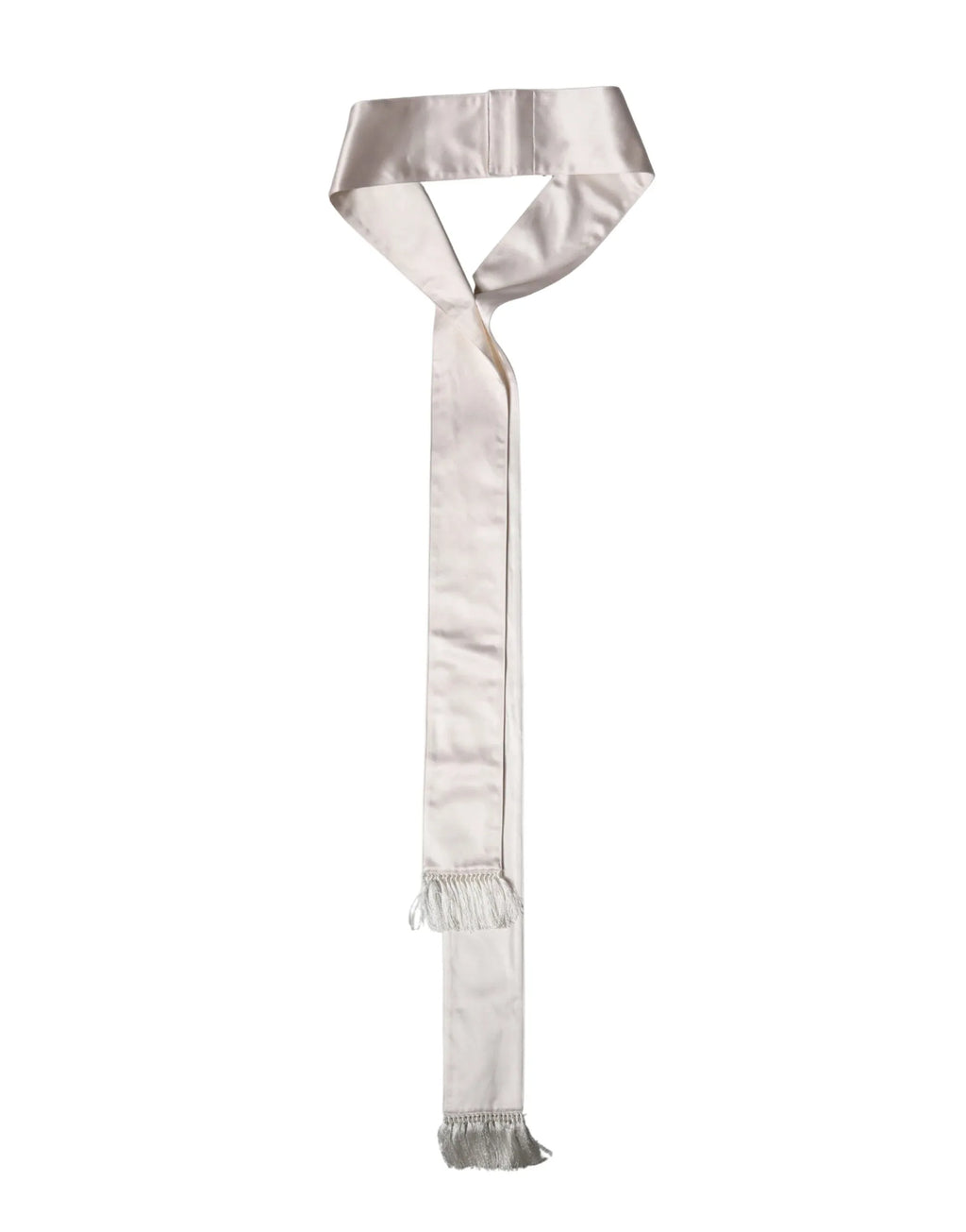 Dolce & Gabbana White Silk Satin Fringes Foulard 282cm x 10cm Men Scarf - Zeiniez