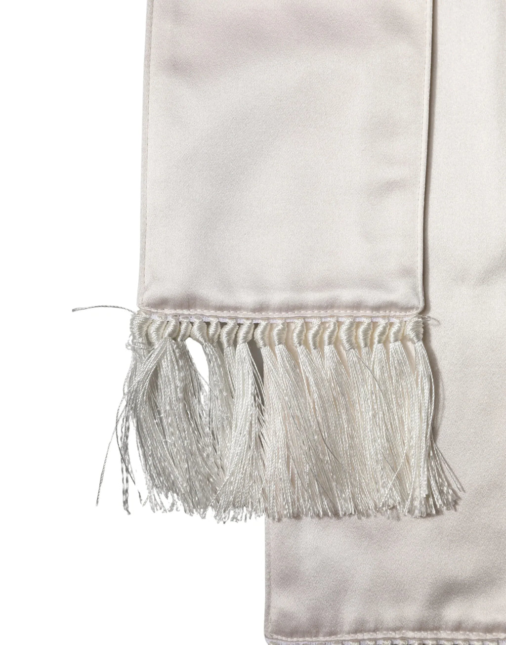 Dolce & Gabbana White Silk Satin Fringes Foulard 282cm x 10cm Men Scarf - Zeiniez