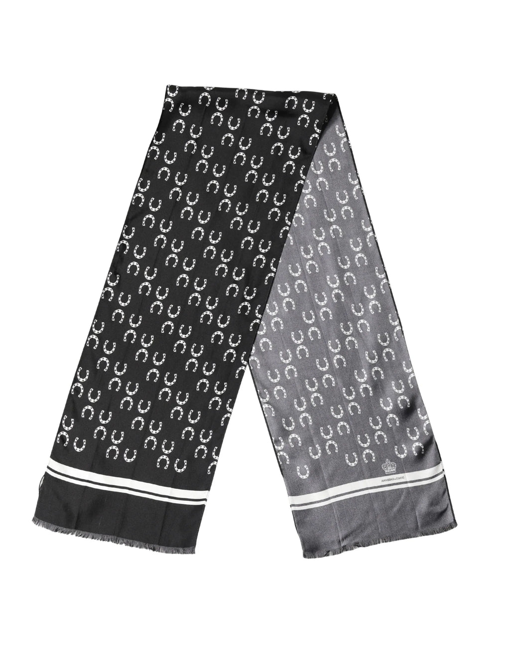 Dolce & Gabbana Black Horseshoe Silk Neck Foulard 136cm x 23cm Men Scarf - Zeiniez