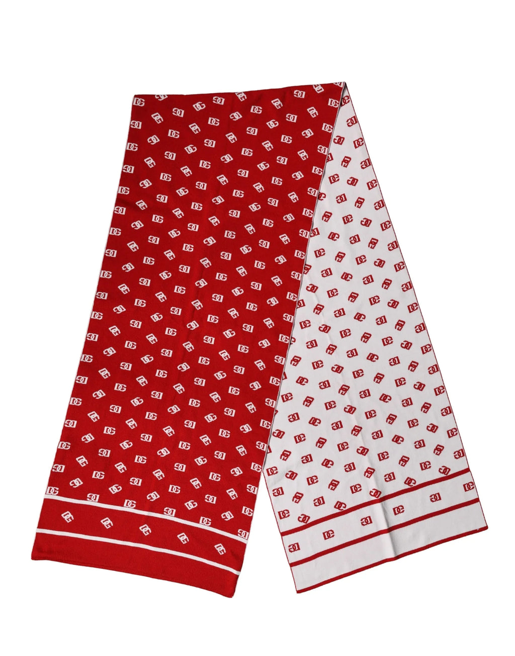 Dolce & Gabbana Red White Logo Print Foulard 201cm x 40.5cm Men Scarf - Zeiniez