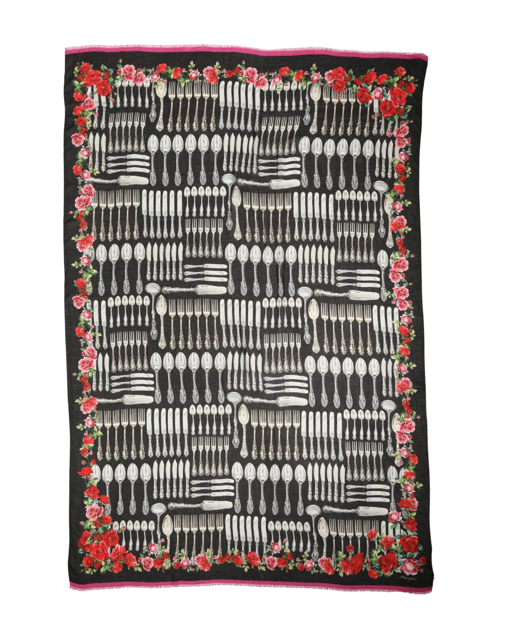 Dolce & Gabbana Multicolor Cutlery Floral Wrap Shawl 135cm x 132cm Scarf - Zeiniez