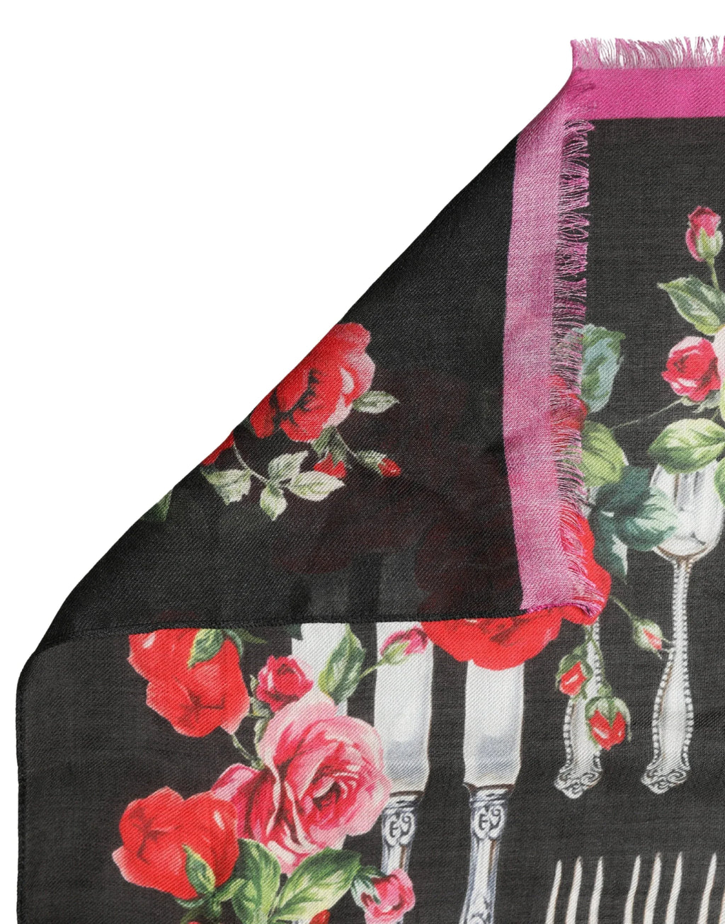 Dolce & Gabbana Multicolor Cutlery Floral Wrap Shawl 135cm x 132cm Scarf - Zeiniez