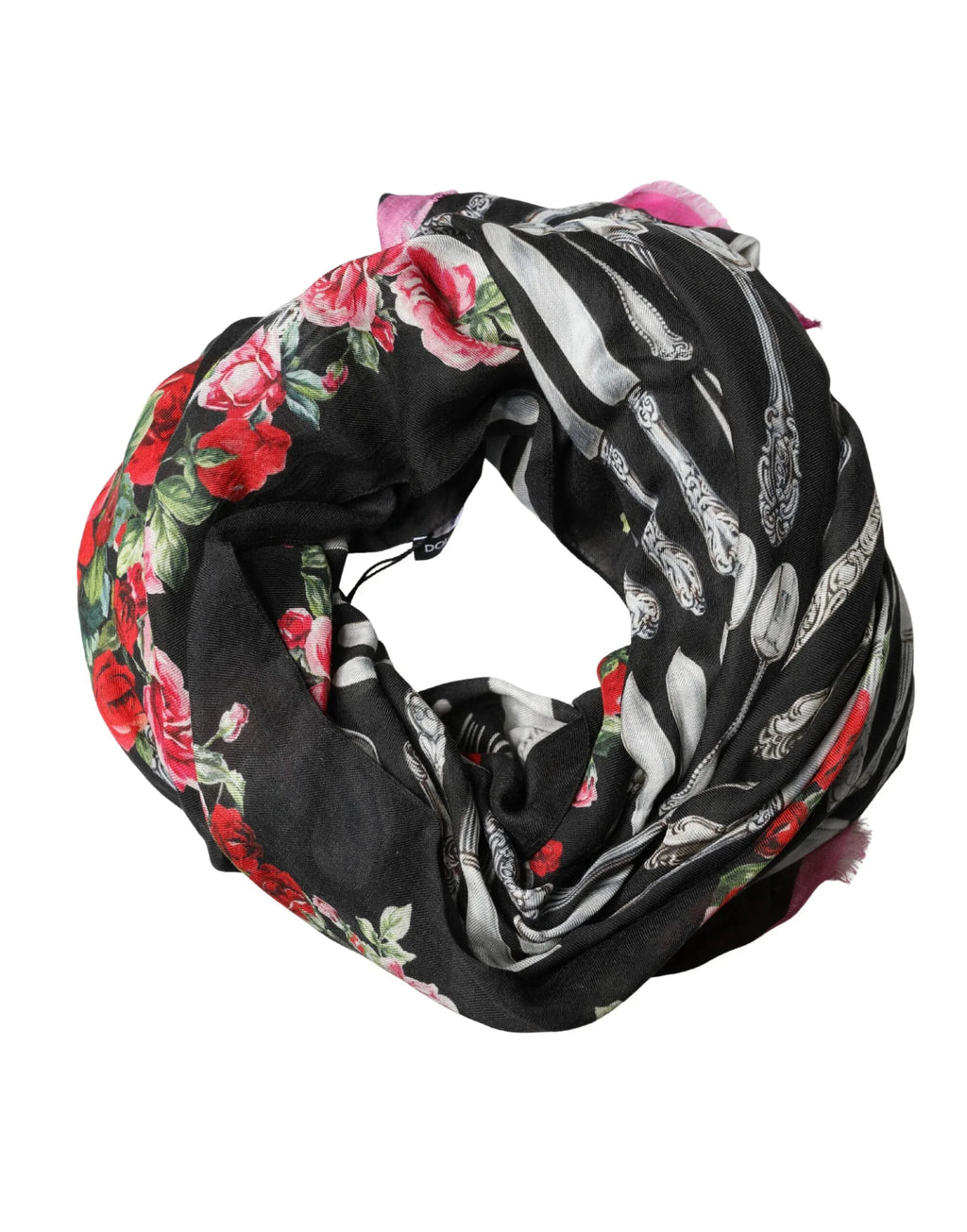 Dolce & Gabbana Multicolor Cutlery Floral Wrap Shawl 135cm x 132cm Scarf - Zeiniez
