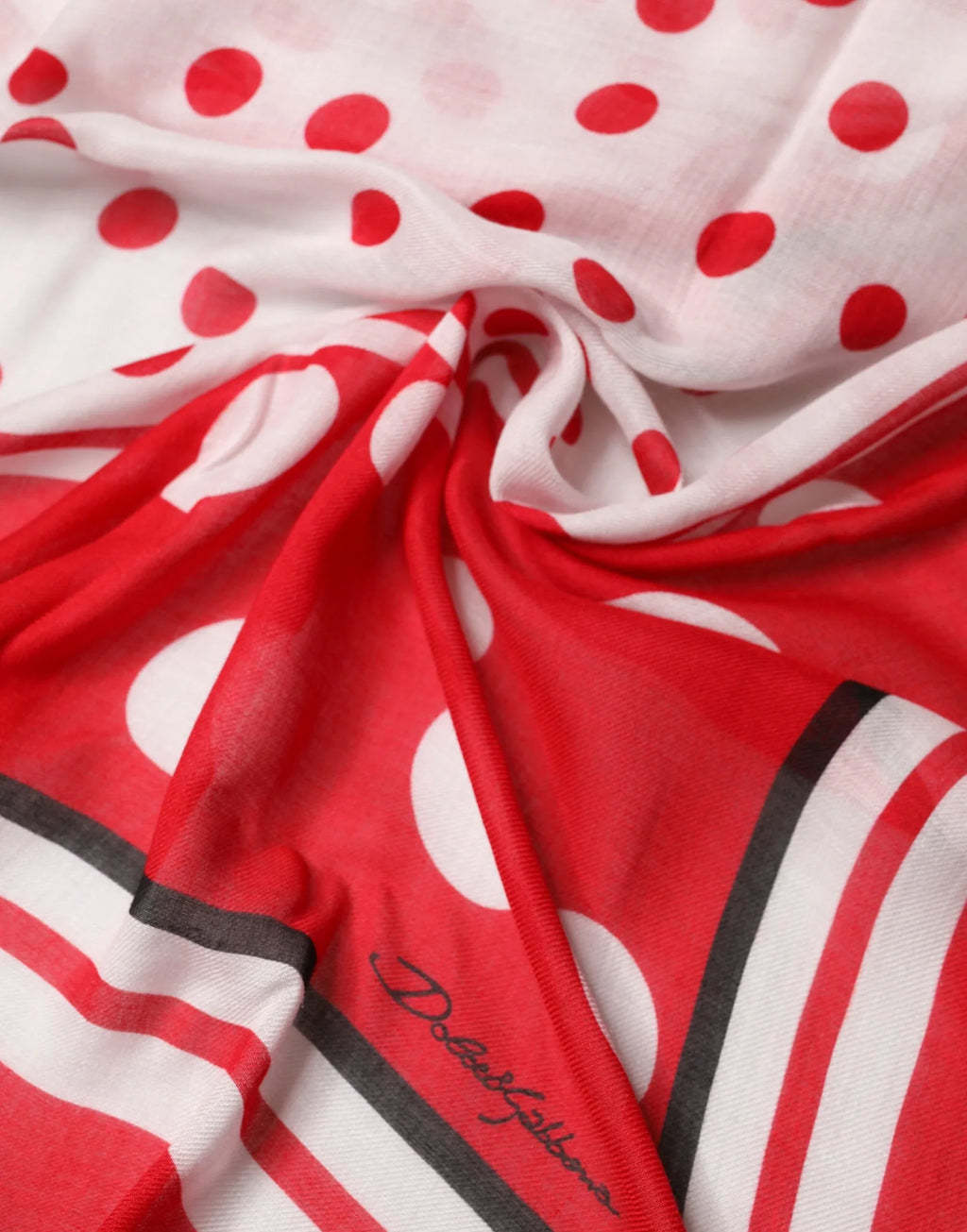 Dolce & Gabbana Red Polka Dot Print Square Stole 130cm x 130cm Scarf - Zeiniez
