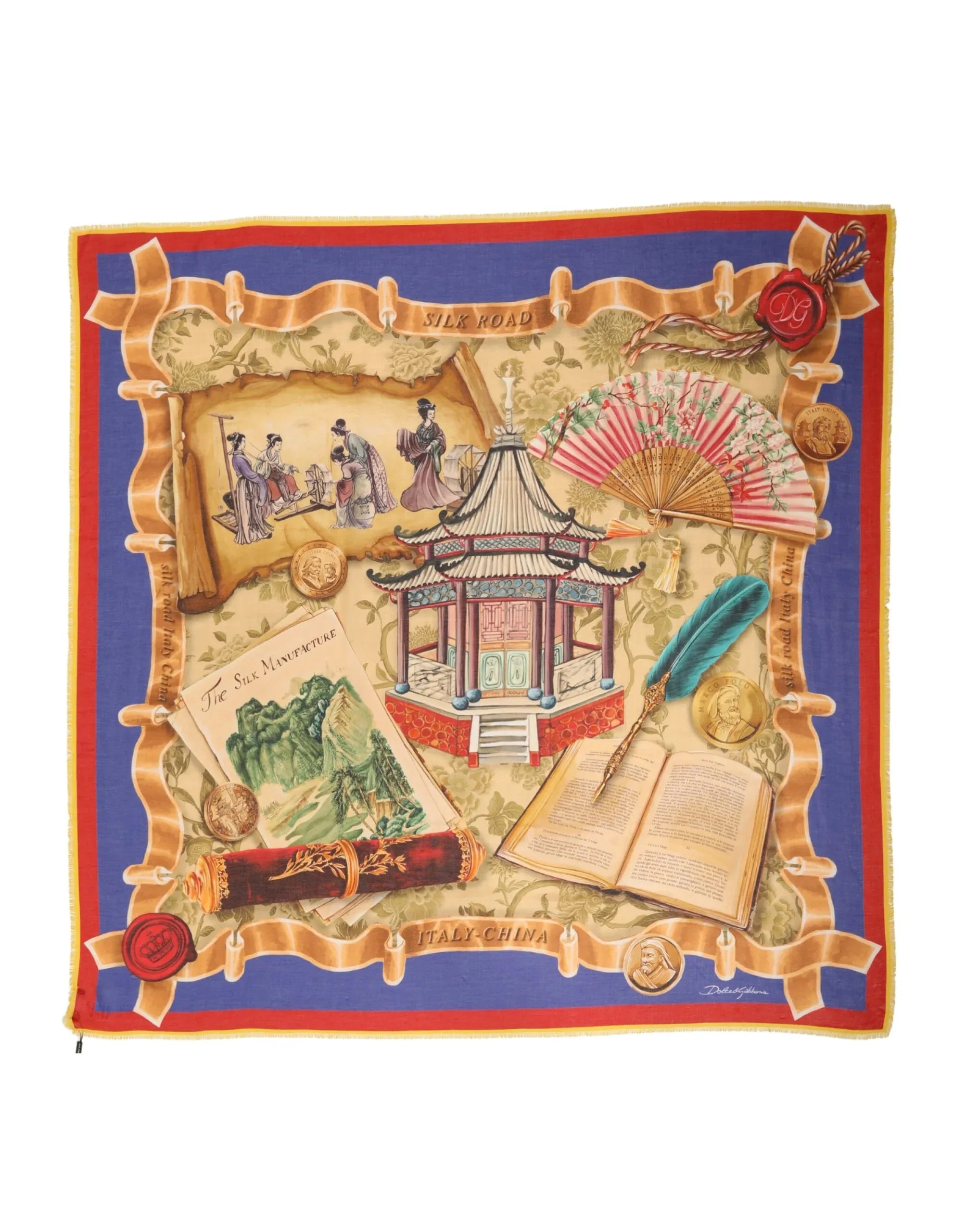Dolce & Gabbana Multicolor Italy China Shawl Wrap 140cm x 130cm Scarf - Zeiniez