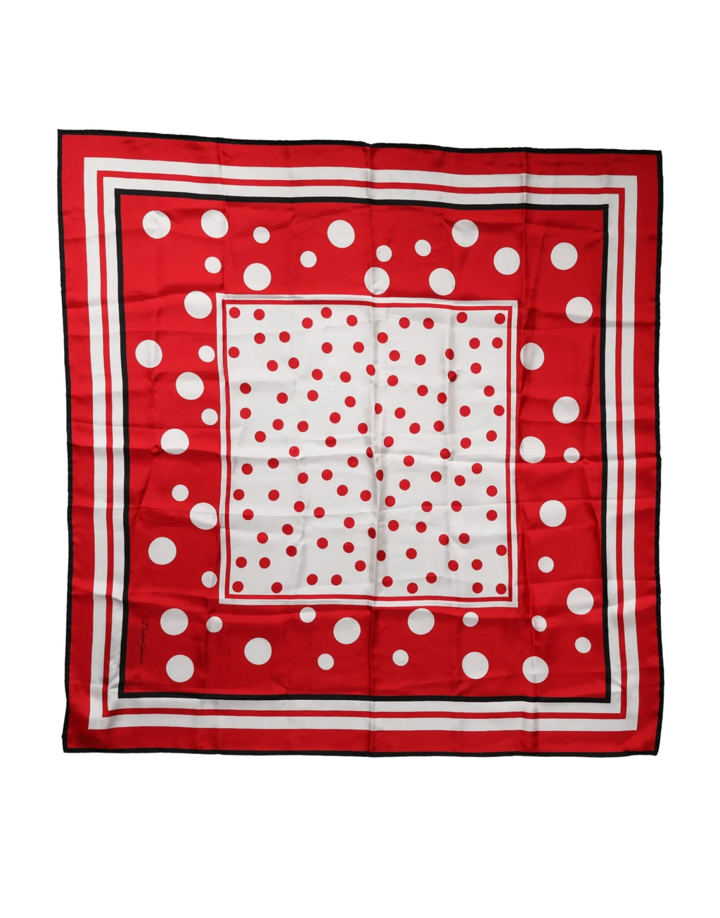 Dolce & Gabbana Red White Polka Dot Square Foulard 90cm x 88cm Scarf - Zeiniez