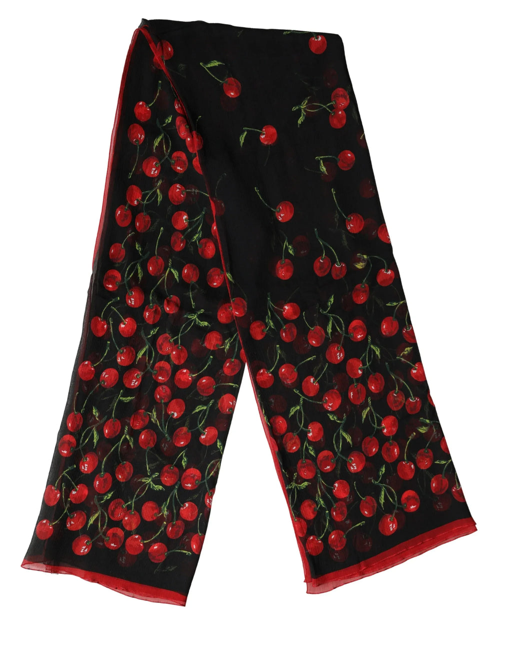 Dolce & Gabbana Black Cherry Print Silk Shawl Stole 190cm x 122cm Scarf - Zeiniez