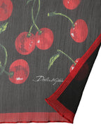 Dolce & Gabbana Black Cherry Print Silk Shawl Stole 190cm x 122cm Scarf - Zeiniez