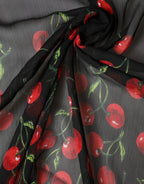 Dolce & Gabbana Black Cherry Print Silk Shawl Stole 190cm x 122cm Scarf - Zeiniez